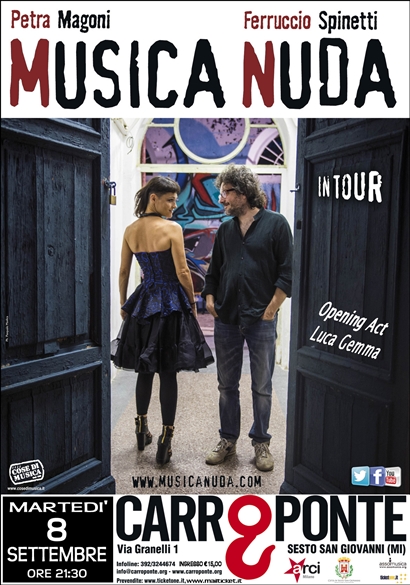Foto: locandina spettacolo Musica Nuda al Carroponte di Sesto San Giovanni (MI), martedì 8 settembre 2015