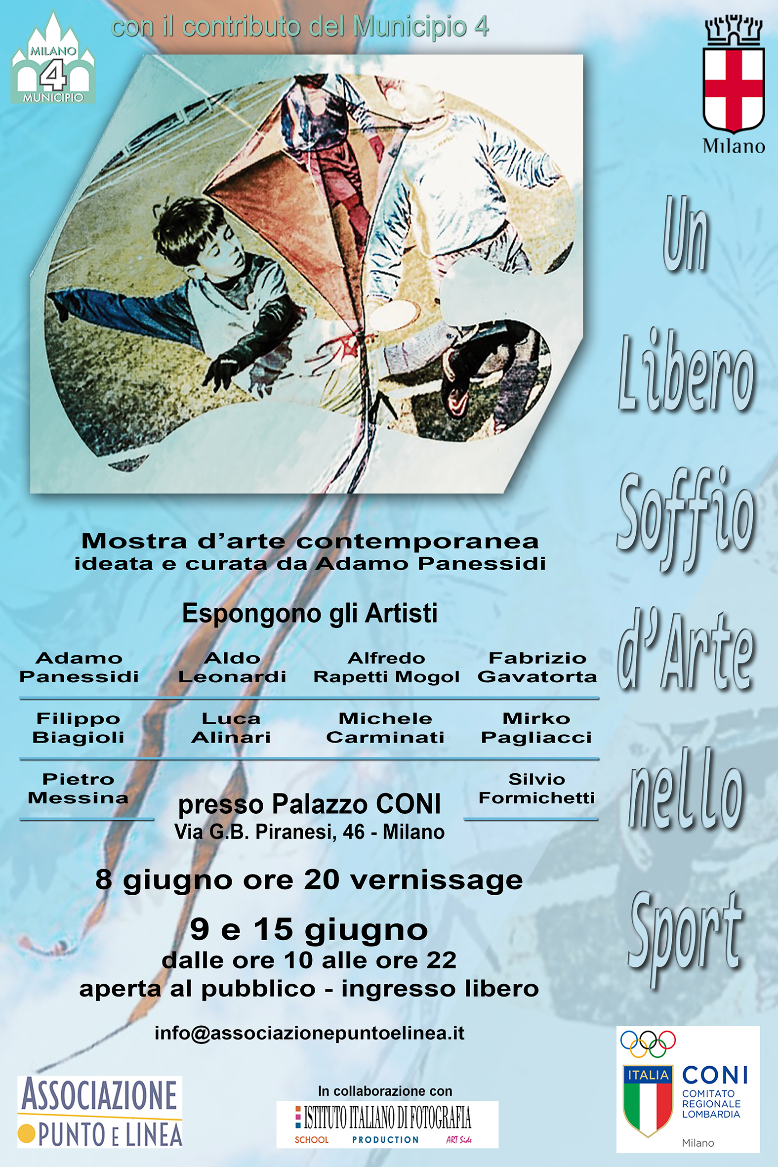 Foto: locandina mostra “Un libero soffio d’arte nello sport” - Palazzo CONI di Milano, vernissage 8 giugno 2017 ore 20 - Aperto al pubblico il 9 e 15 giugno dalle 10 alle 22